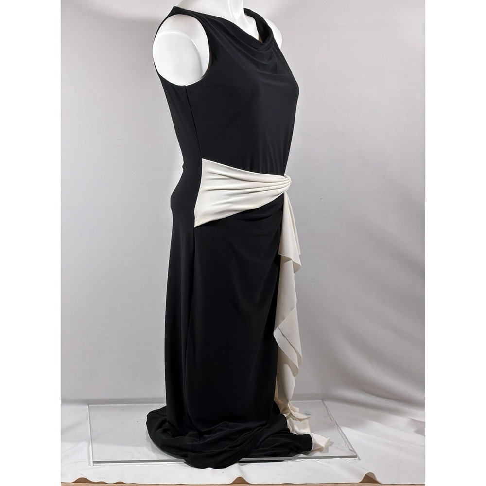 Lauren Ralph Lauren Black White Bow Evening Dress Womens 6 Sleeveless Formal